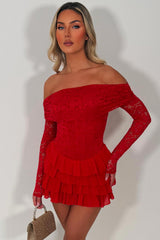 red long sleeve lace playsuit summer holiday outfit night out occasion dresses uk styledup 