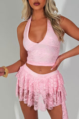festival lace crop top and ruffle frilly skort co ord set black styledup uk