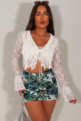 white ruffle frilly long sleeve lace top styledup uk