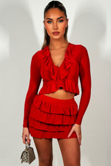 long sleeve frilly ruffle top and skirt two piece co ord set christmas party outfit weekend clothes styedup