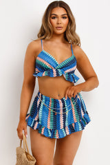 womens frill hem printed shorts and crop top co ord set holiday outfit