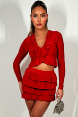 long sleeve crop top and frilly ruffle skirt christmas party outfit styedup