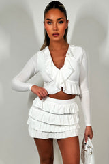 white long sleeve crop top and frilly skirt two piece co ord set christmas party outfit styedup