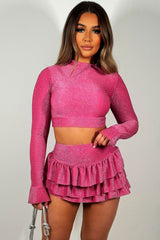 ruffle frilly bloomer skirt and long sleeve crop top co ord set christmas party outfit co ord set styledup