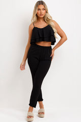 ruffle frilly top and trouser co ord set summer holiday outfit