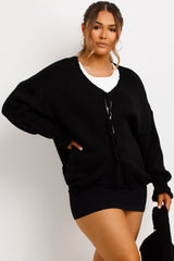 tie front chunky knit cardigan womens knitwear