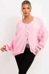 long sleeve tie front knitted cardigan womens knitwear