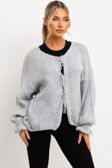 tie front chunky knit cardigan womens knitwear