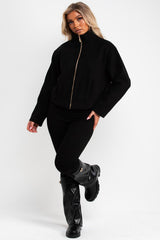 black bomber jacket with funnel neck zara womens uk
