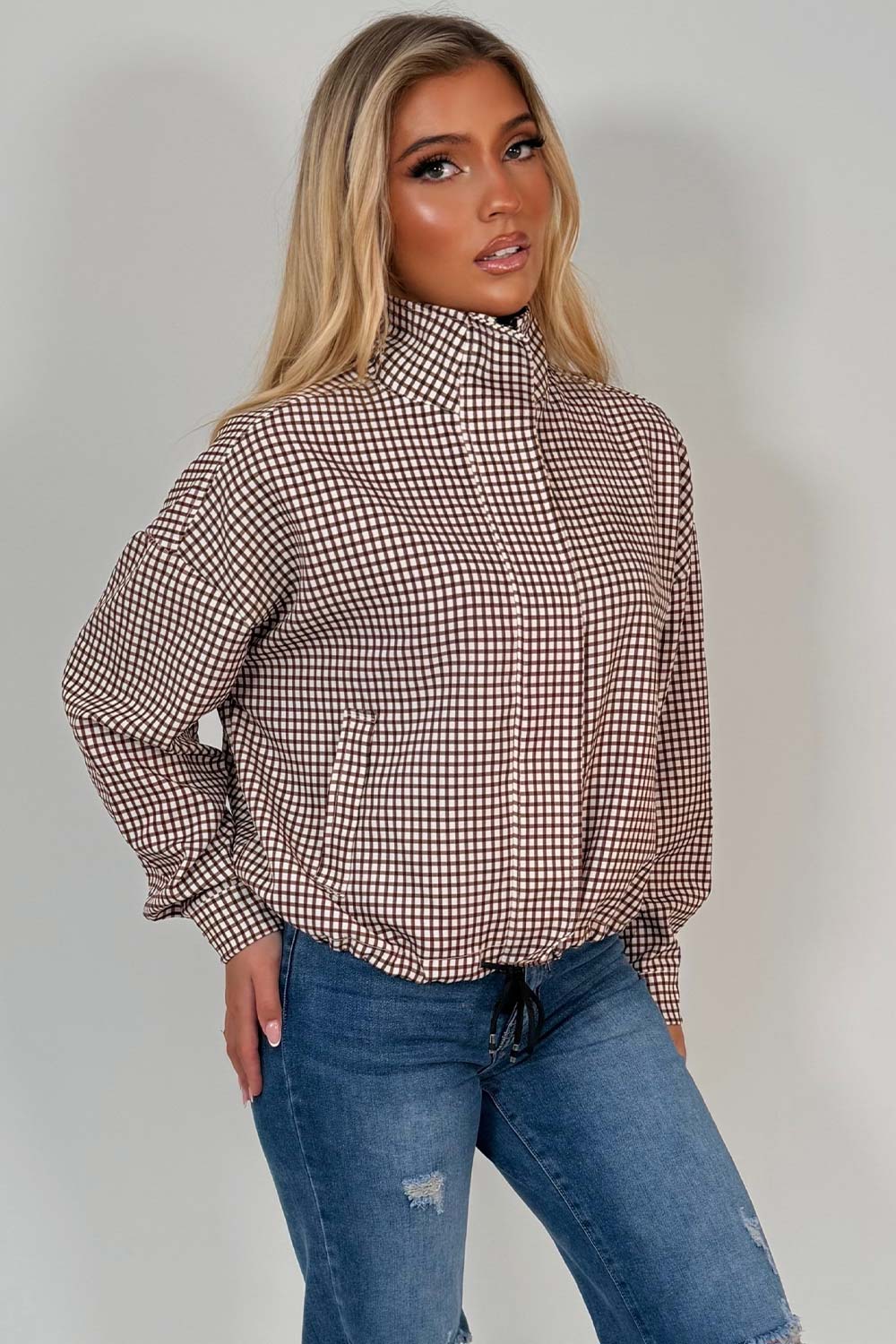 womens festival windbreaker checked jacket styledup uk
