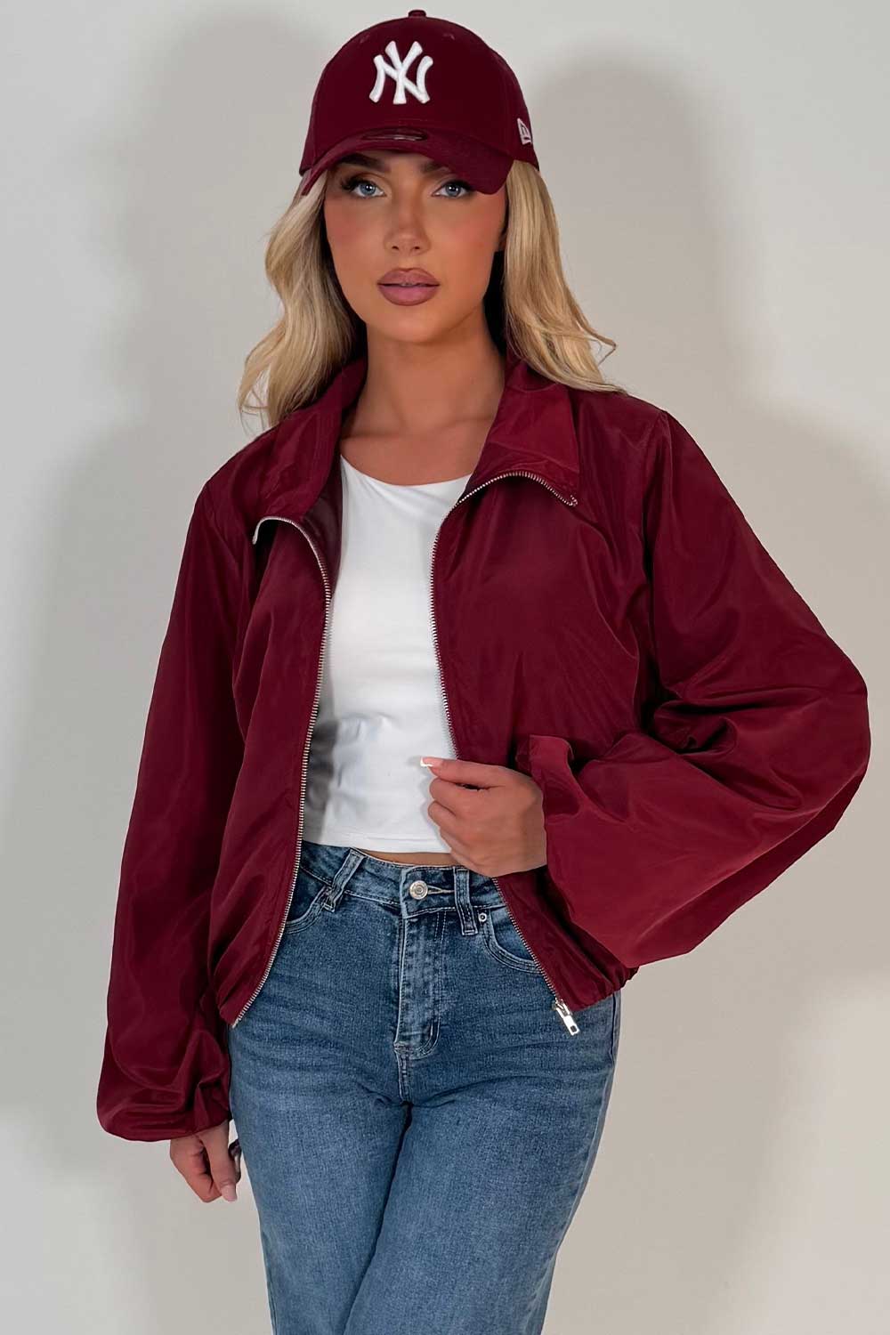 womens burgundy wind breaker festival jacket uk