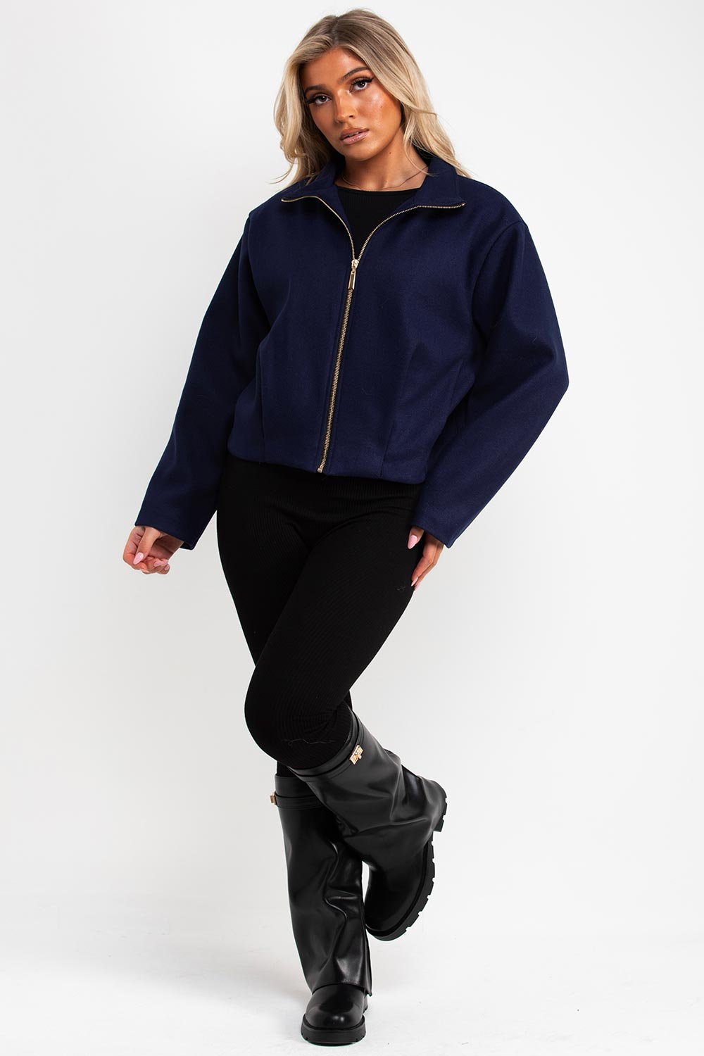 soft bomber jacket with high collar funnel neck styledup uk