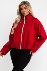 zara womens high neck red bomber jacket funnel neck styledup uk