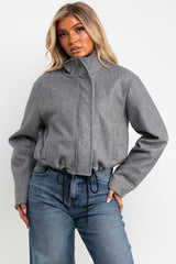 zara womens grey bomber jacket with high collar styledup uk