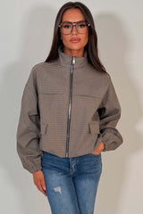 womens long sleeve oversized check bomber jacket styledup uk