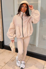 balloon sleeve check print nylon jacket windbreaker womens styledup uk