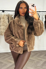 womens faux fur funnel neck jacket zara uk