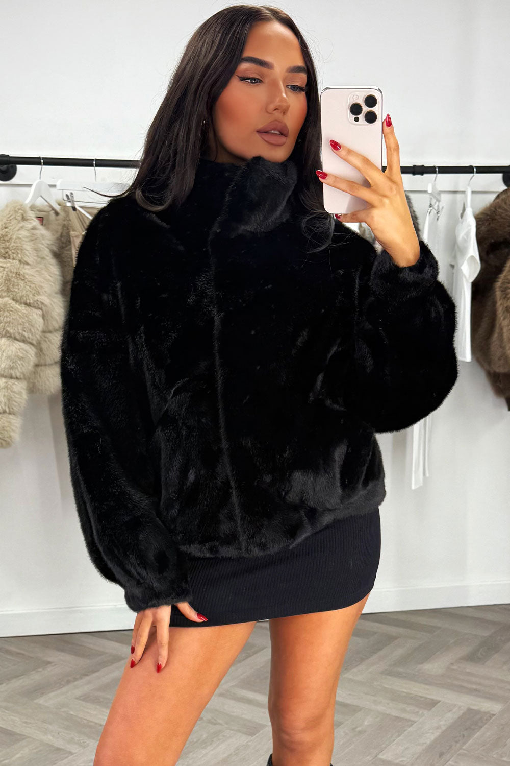 faux fur jacket with funnel neck zara womens