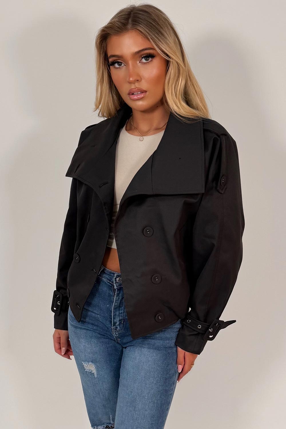 cropped black trench jacket styledup uk