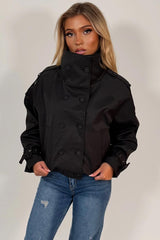 womens zara black trench jacket cropped styledup uk