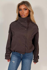 brown trench jacket funnel neck styledup uk