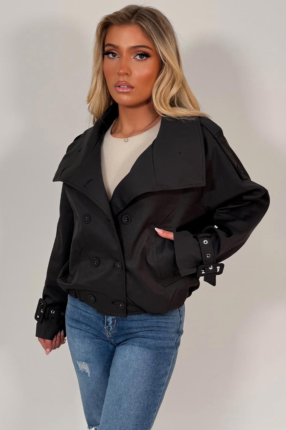 womens cropped jacket with funnel neck styledup uk