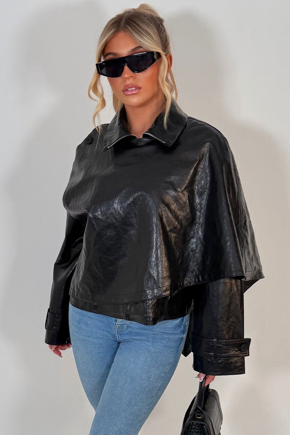 womens faux leather jacket black styledup uk