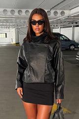 zara womens leather effect womens jacket with stand up collar black uk