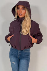 womens purple hooded padded rain jacket for festival raves everyday use styledup 
