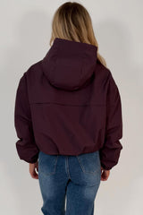 womens purple hooded padded jacket weather resistant waterproof windproof 