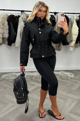 drawstring waist black funnel neck jacket for womens uk