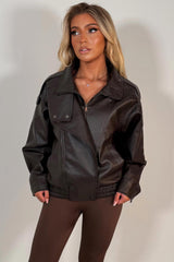 zara womens faux leather jacket brown styledup uk