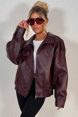 womens stand up collar leather look jacket zara uk