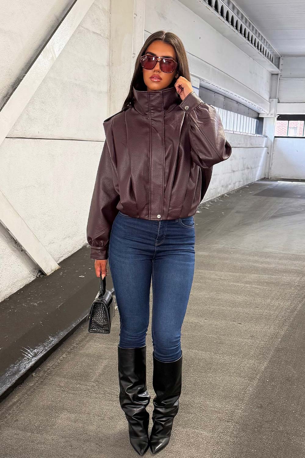 womens zara funnel neck leather effect jacket uk styledup 