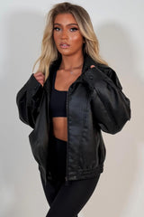 faux leather funnel neck zara jacket styledup uk