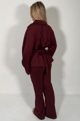 womens tie back long sleeve zip up top and wide leg trouser two piece loungewear set styledup uk