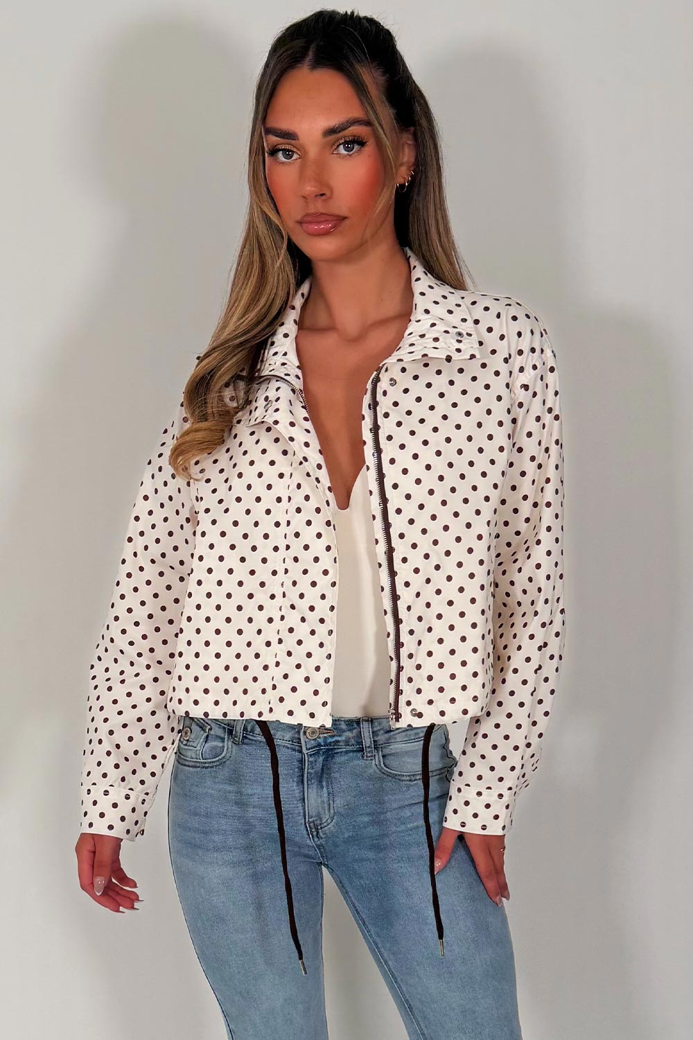 womens long sleeve polka dot jacket wind breaker zara uk sale 
