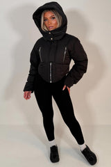 womens puffer padded winter jacket with hood and funnel neckline uk styledup uk