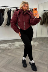 womens puffer padded winter jacket with hood and funnel neckline uk styledup uk