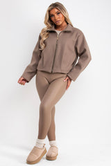 zara womens taupe bomber jacket with high collar styledup uk