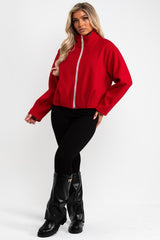 red bomber jacket with funnel neck zara uk womens 