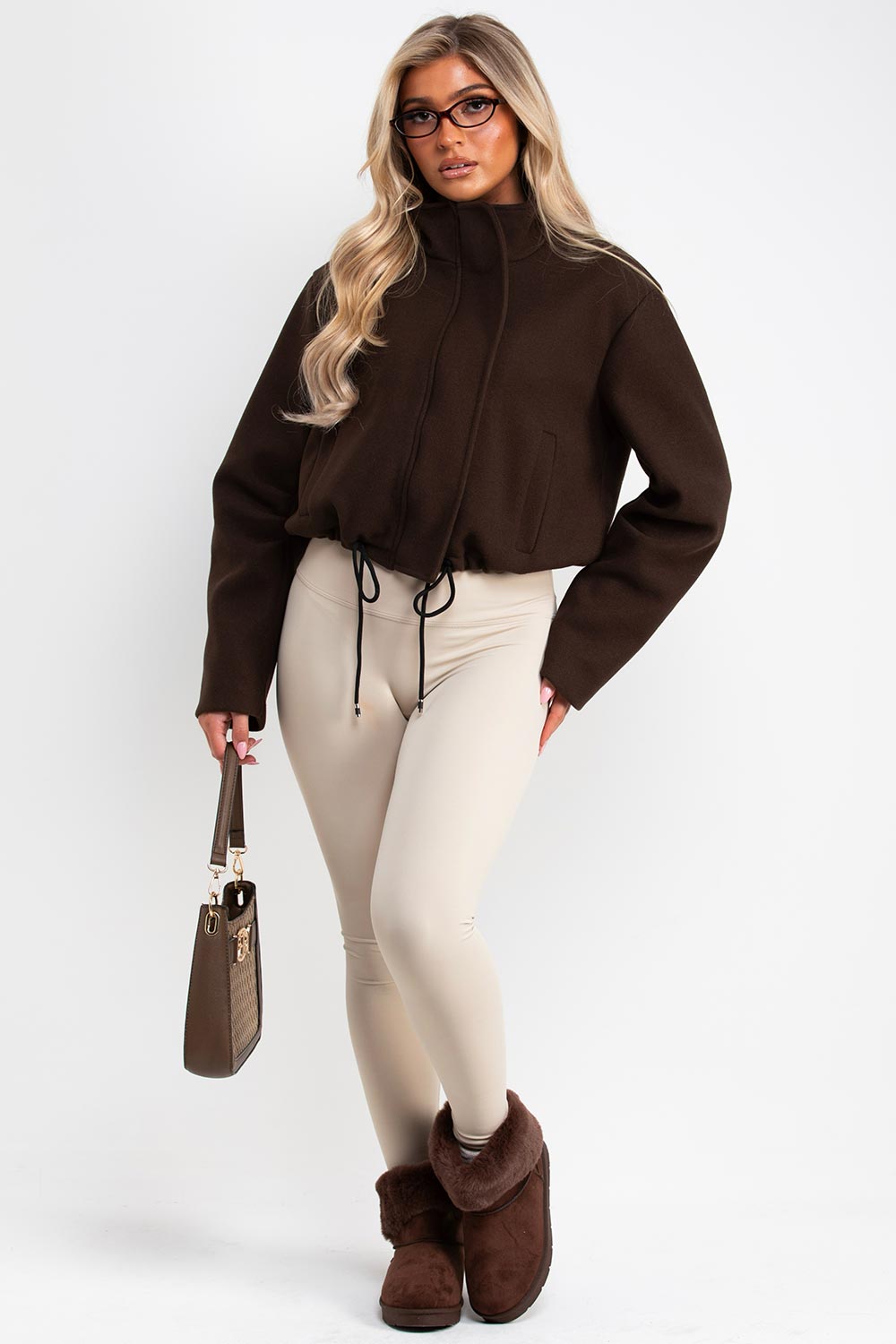 womens funnel neck jacket with drawstring hem styledup uk