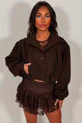 zara womens funnel neck brown bomber jacket styledup uk
