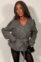 womens cropped checkered trench jacket styledup uk