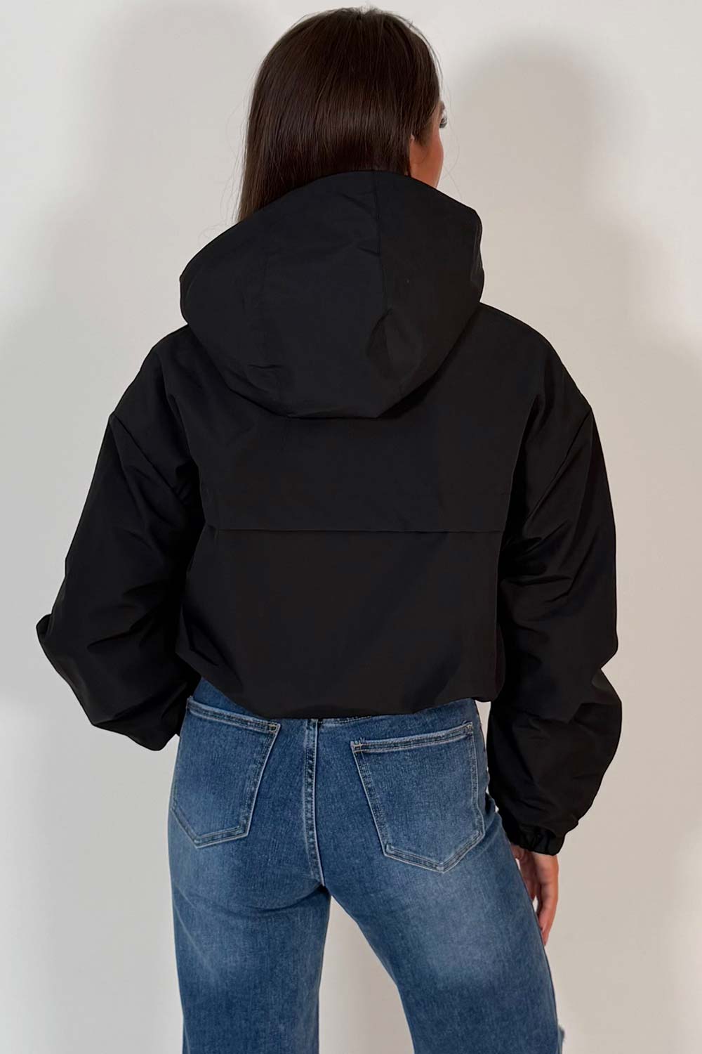 womens black hooded padded rain jacket for festival styledup uk