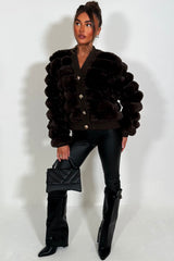 womens long sleeve fur cardigan with gold buttons 