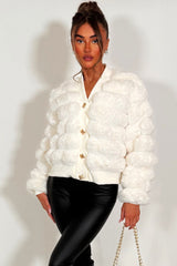 faux fur panel cardigan jumper with gold buttons womens christmas outfit styledup