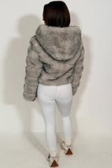 hooded faux fur bubble coat womens
