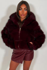 fur jacket with hood burgundy styledup womens zara uk