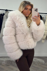 womens beige faux fur bubble jacket uk